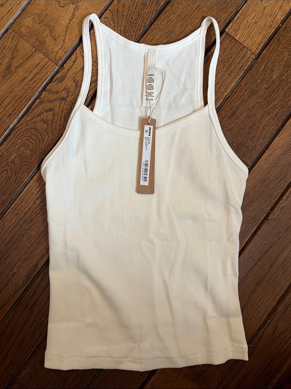 SKIMS Marble White Cotton Rib Scoop Long Tanks Size Small New With Tags NWT